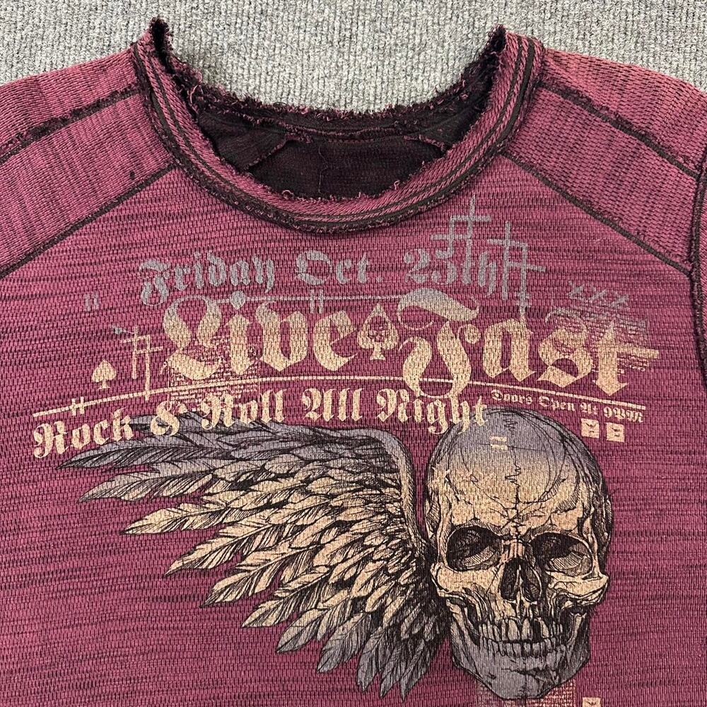 Affliction Men’s Live Fast Reversible Thermal Shirt Y2K Biker Skull Long Slve XL